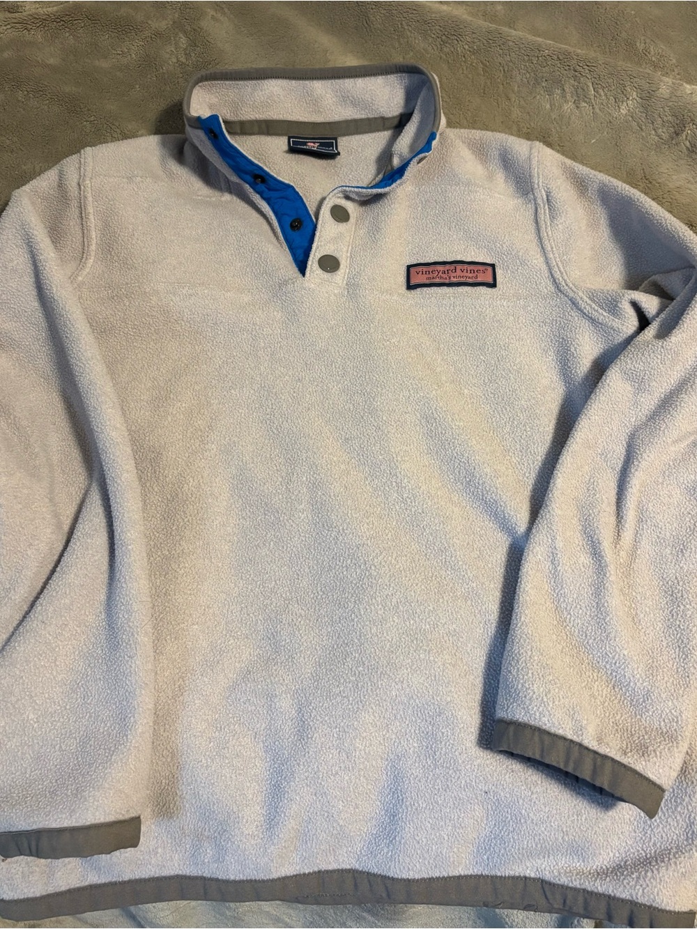 Vineyard Vines Cream Pullover Fleece with Blue Trim
